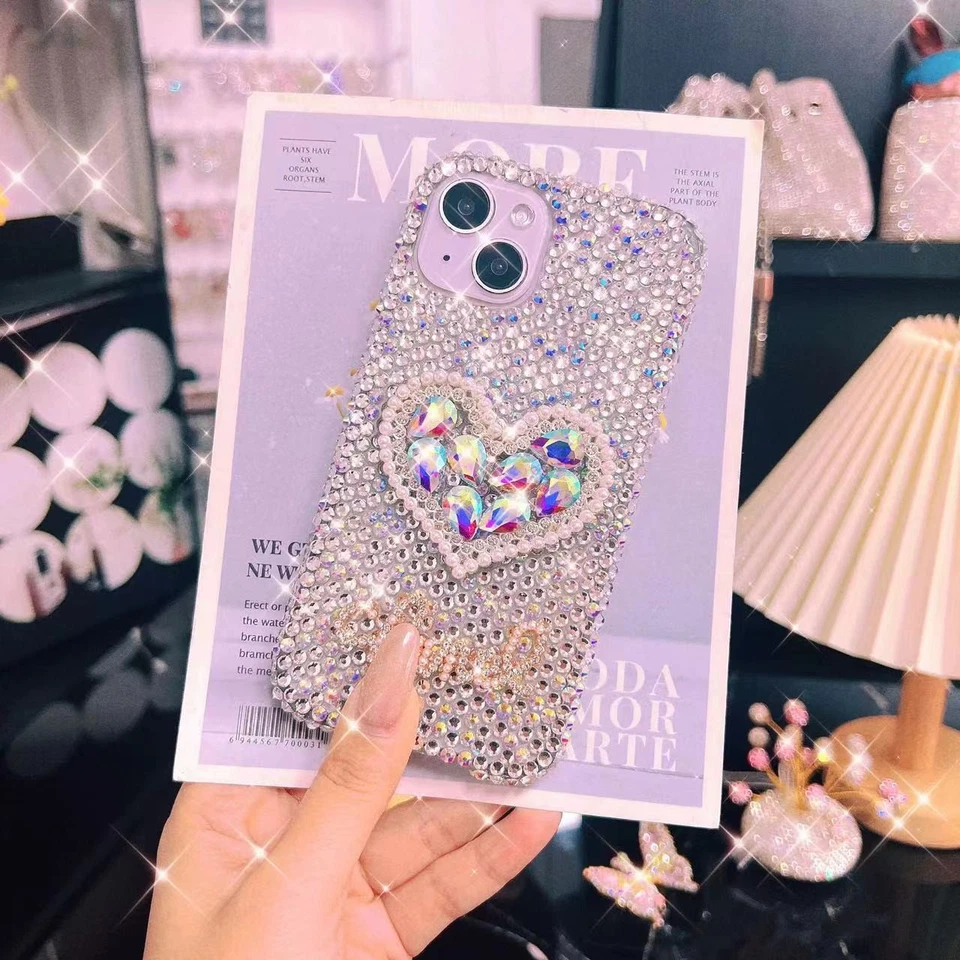 DIY Full Diamond Pearl Heart Case for iPhone 16/15 Pro Max, 14 Plus Crystal - Image 2 of 4