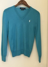 Polo Golf Ralph Lauren Teal Blue 100 Merino Wool Sweater Men  s Size:S V-Neck