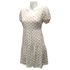 Jessica Simpson Cottage Girly Summer Dress Women's M Cream Polka Dot Scoop Neck