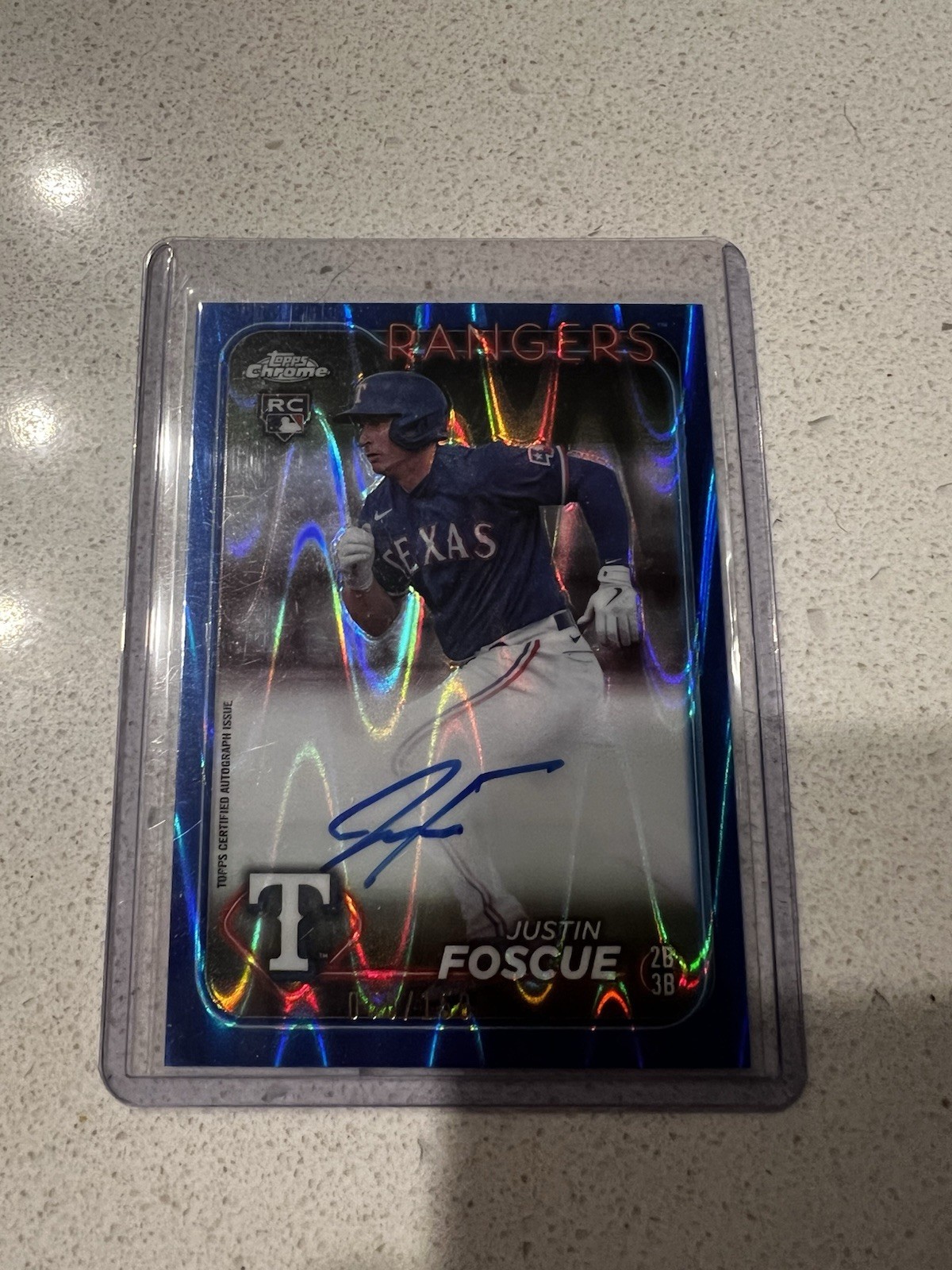 2024 Topps Chrome Justin Foscue #RA-JF Blue RayWave Refractor Rookie AUTO /150