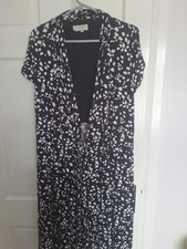 HOBBS size 12 April Black & Ivory Short Sleeve Jersey Wrap Dress 