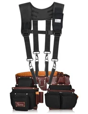 TRUTUCH Black Nylon & Leather Tool Belt with Nylon Work Suspender | Tool Belts