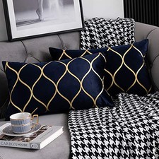 Gold Velvet Throw Pillow Covers: 2 Pack 12x20 Inch 20" x 12" Pack of 2 Navy