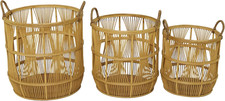Handmade Wood Storage Baskets with Handles - Set of 3, Brown, 15"-19"H