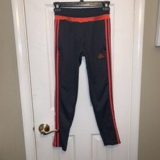 Youth Adidas ClimaCool Black W/ Red Stripe Ankle Zip Track Pants Size S 9-10 Yr