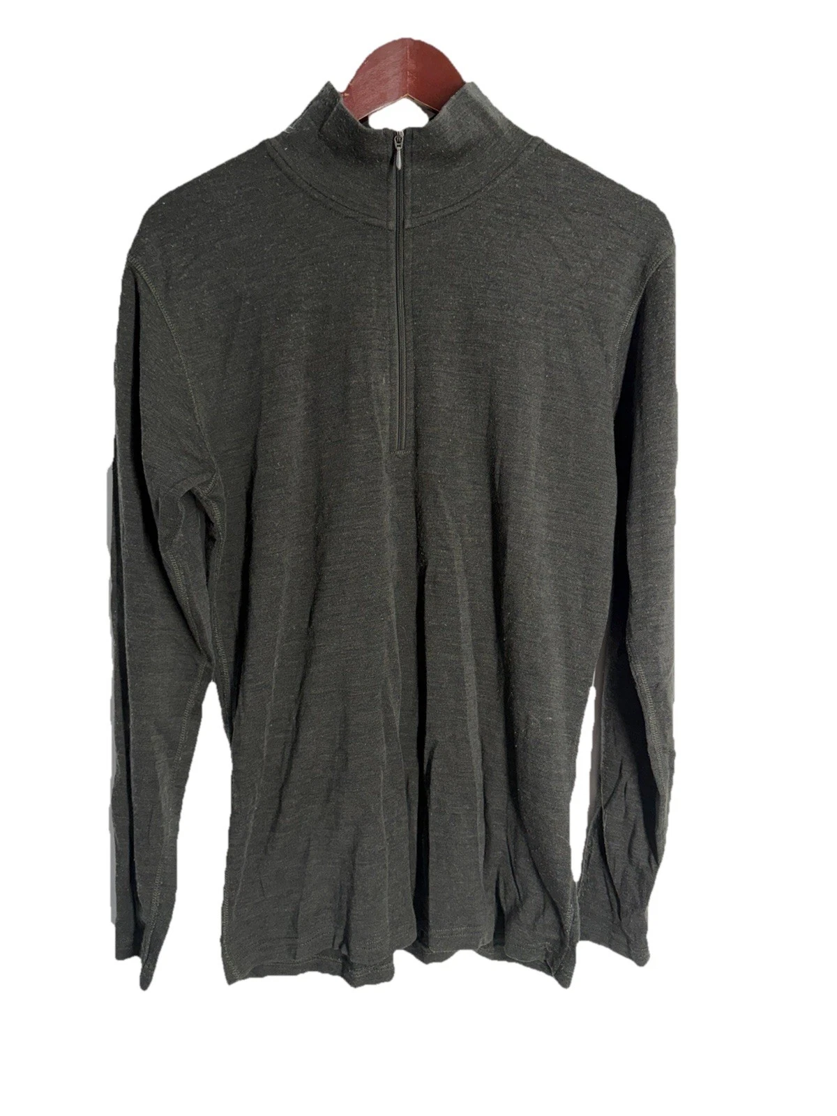 Smartwool Merino Wool Base Layer Shirt Mens L Green Long Sleeve 1/2 Zip Top