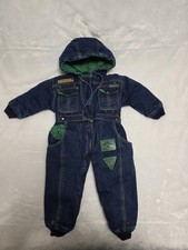 Vintage London Fog Denim Hooded Insulated Snow Suit Romper Toddler Size 18M