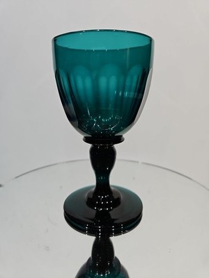 Wine Glass Goblet antique c.1800's georgian Teal Bristol Green fluted cut blown