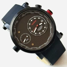 Red Line Specialist Dual Time Men's Black IP Date Watch Stainless 50037