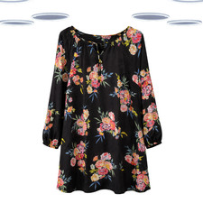 Image of Ex EVANS Women's Tunic - Plus Size Tie Neck Floral Print Black Mix  (Size 22-24)