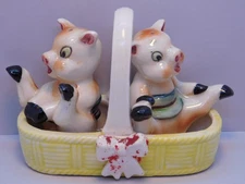 Anthropomorphic Pigs Piglets Baby Playing in a Basket Salt and Pepper Shakers