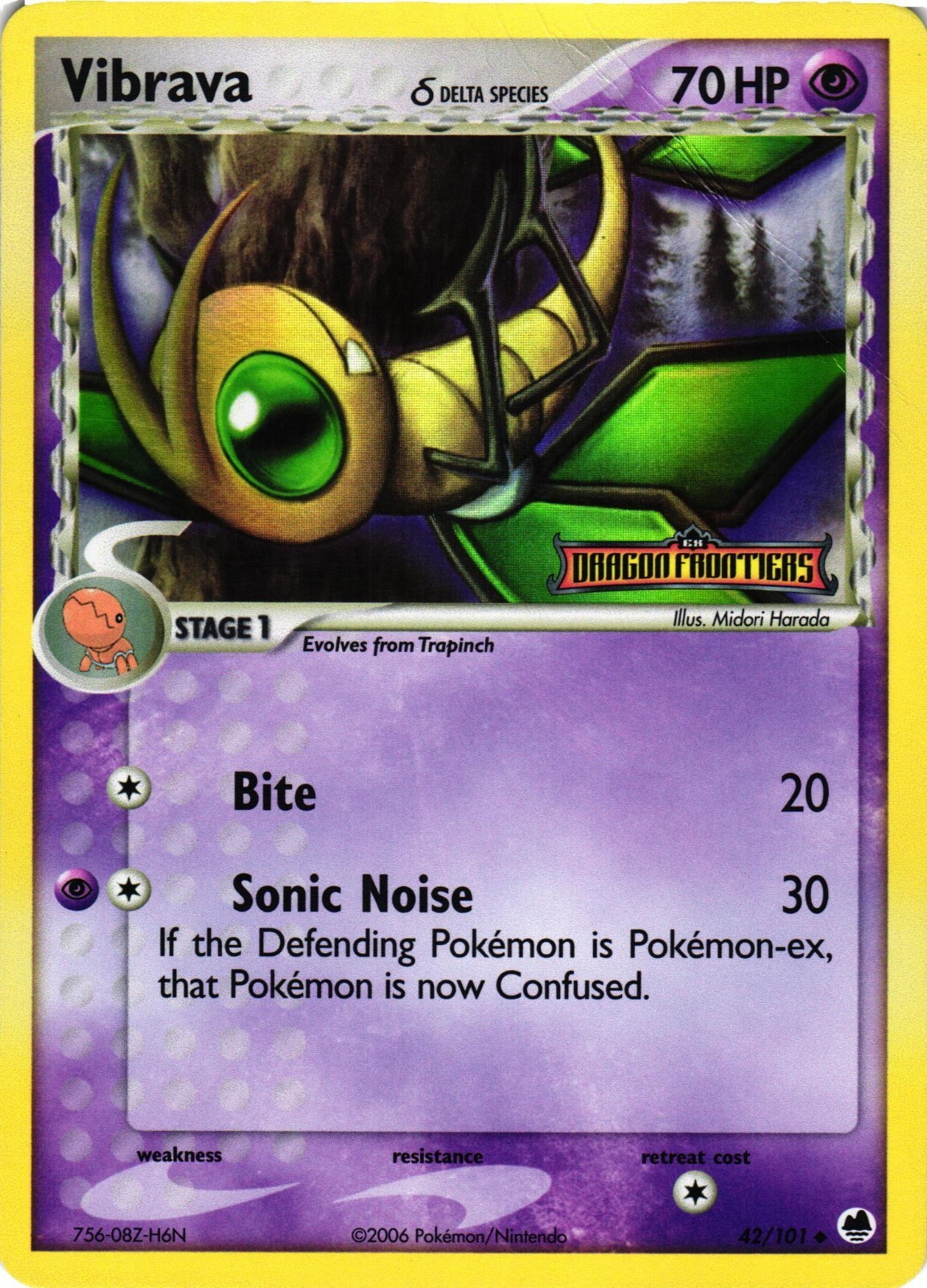 Pokemon TCG Vibrava (Delta Species) 42/101 Dragon Frontiers Reverse Holo DMG