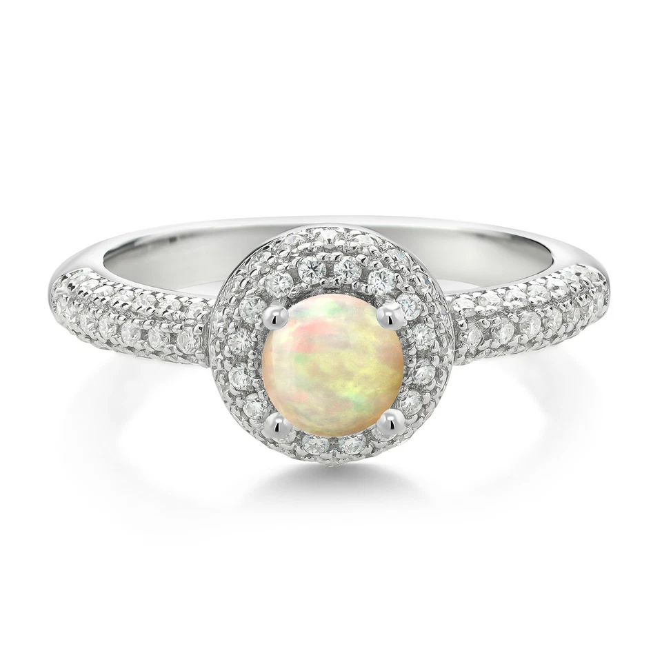 Anillo de compromiso de plata de ley 925 con diopsido de cromo verde y moissanita blanca Foto 2 de 4