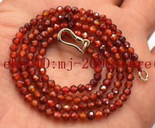Small 3mm Faceted Orange Red Spinel Round Gemstone Beads Necklace 16-28" AAA