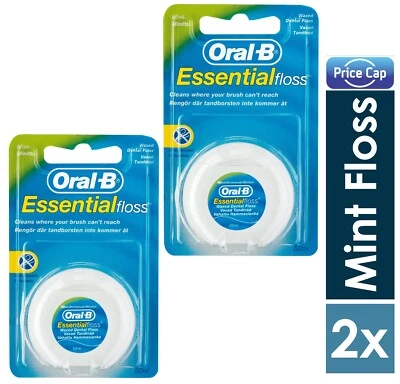 2 x Oral B Essential Mint Floss Waxed 50M | Dental Mint Floss