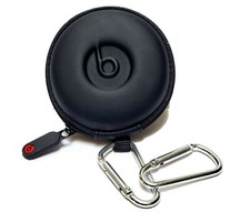 Round Pocket Case for Beats In-Ear Earphones with 2 pcs. SILVER Carabiner/Hook.