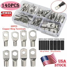 140PCS Copper Lugs Ring Terminal Kit SC Battery Electrical Wire Crimp Connectors