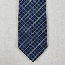 Brooks Brothers Makers Neck Tie Mens Blue Silk Check Striped 3.5” USA Made New
