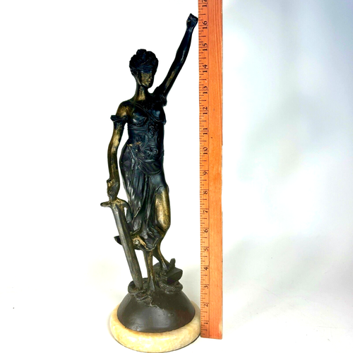 Vintage Blind Lady Scales of Justice Bronze Statue 16" Sculpture Figure Law Desk - Picture 13 of 13