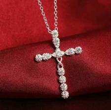 2 Ct Round Cut White Moissanite Women's Cross Pendant 14K White Gold Plated