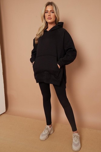 H.O.S Women's Oversized Split Sides Hoodie And Ribbed Leggings Co-Ord Set - Picture 3 of 27