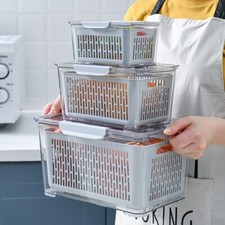 3 PCS FRIDGE STORAGE BOX CONTAINER HOLDER TRAY SET FRUITS VEGETABLE FOOD RACK