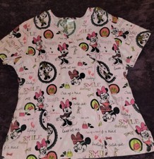 Theme Disney Minnie Mouse Womens Medical Scrub Top Pink Large