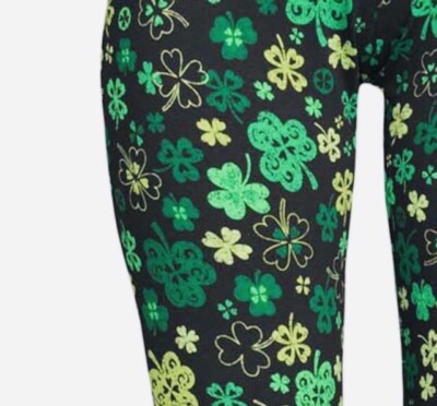 Clover Leggings Green Black XXL Lucky Shamrock NEW 2XL