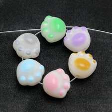50 White with Color Acrylic Cat Dog Pet Puppy Paw Print Footprint Beads 12mm