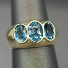 1.70Ct Oval Lab-created Blue Topaz Wedding Three-stone Ring 925 Sterling Silver