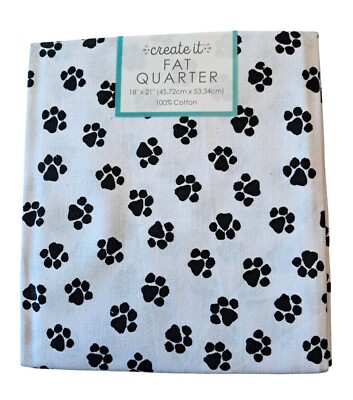 Create It Fat Quarter 100% Cotton Fabric With Black Paw Prints 18'' X 21'' Lot of