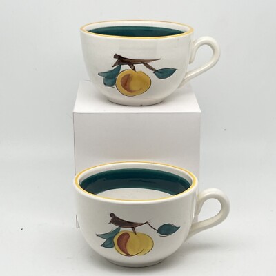 VTG Stangl Pottery Fruit Pattern Coffee Mugs Tea Cups Hand Painted Peach (2)