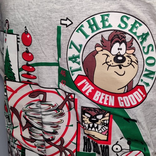 VTG 1996 Taz Tasmanian Devil Looney Tunes Christmas Tank XL Warner Bros - Picture 2 of 6