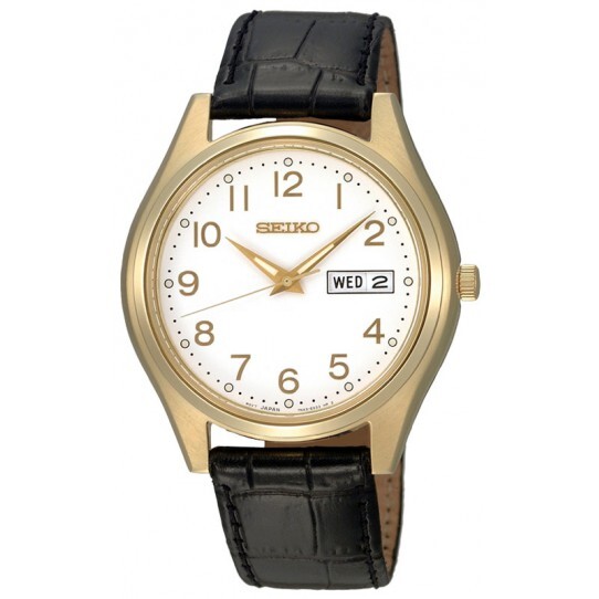 Seiko Japanese Quartz Embossed Leather White Dial Men's Analog