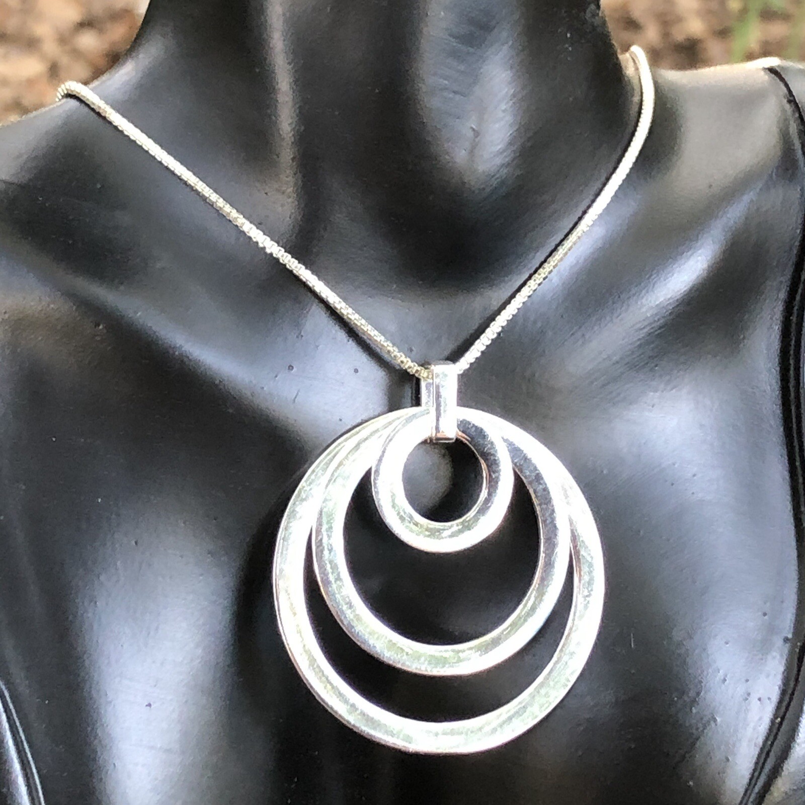 Triple Circle Loop Statement Silver Bold Necklace… - image 1