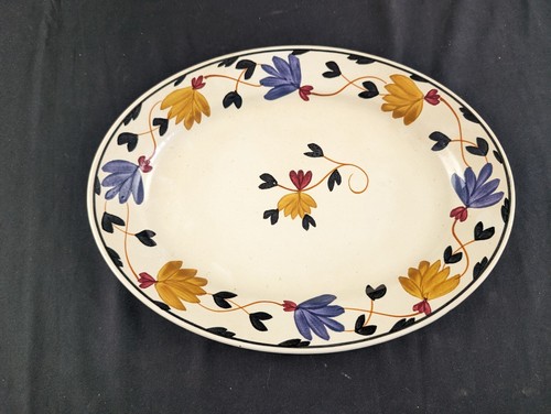 Societe Ceramique Maastricht 12" Platte Oval Blau/Gelb/Rot Blumen Gaudy Holländisch
