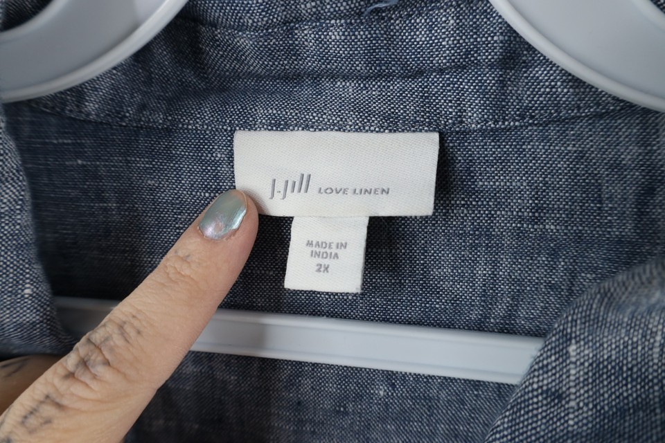 J Jill Love Linen Womens 2X Big Pocket Tie Linen Collared Button Shirt