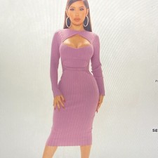 NWT FASHION NOVA Lola Midi Sweater Dress Womens Medium Lilac Purple Sexy Formal
