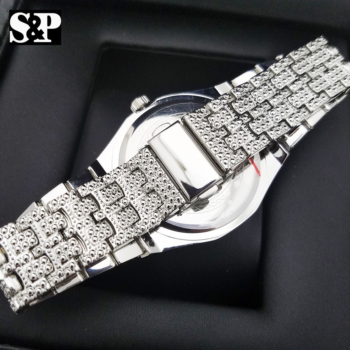 Men's White Gold Plated Iced Luxury Quavo Rapper's Metal Band Clubbing Watch - Foto 8