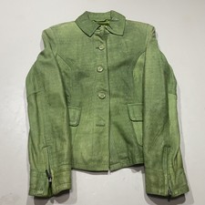 Apple Green Button Down 100% Suede Leather Jacket Harolds Women’s Sz: Xs (small)