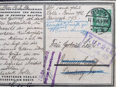 Postcard Siebengebirge seen from Bonn 1926 EF stamp back not reduced brunswick