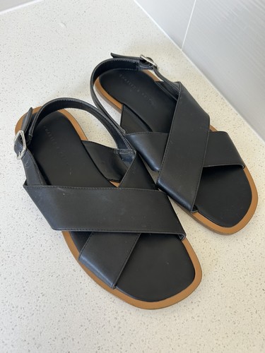 Charles and Keith Sling Back Black Shoes Size 39