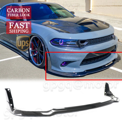 For Dodge Charger SRT 2015-23 V4 Style Carbon Fiber Front Bumper Lip W/ Winglet