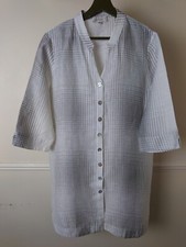 Sahara White Grey Check Linen Crinkle Shirt Tunic Oversized Size M/L 