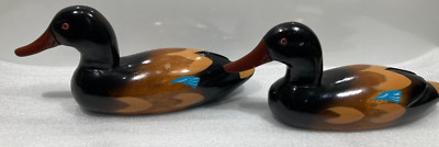 Set of 2 Vintage Solid Wood Pair Duck Decor 14.5'' x 6.5'' h x 4.5'' w