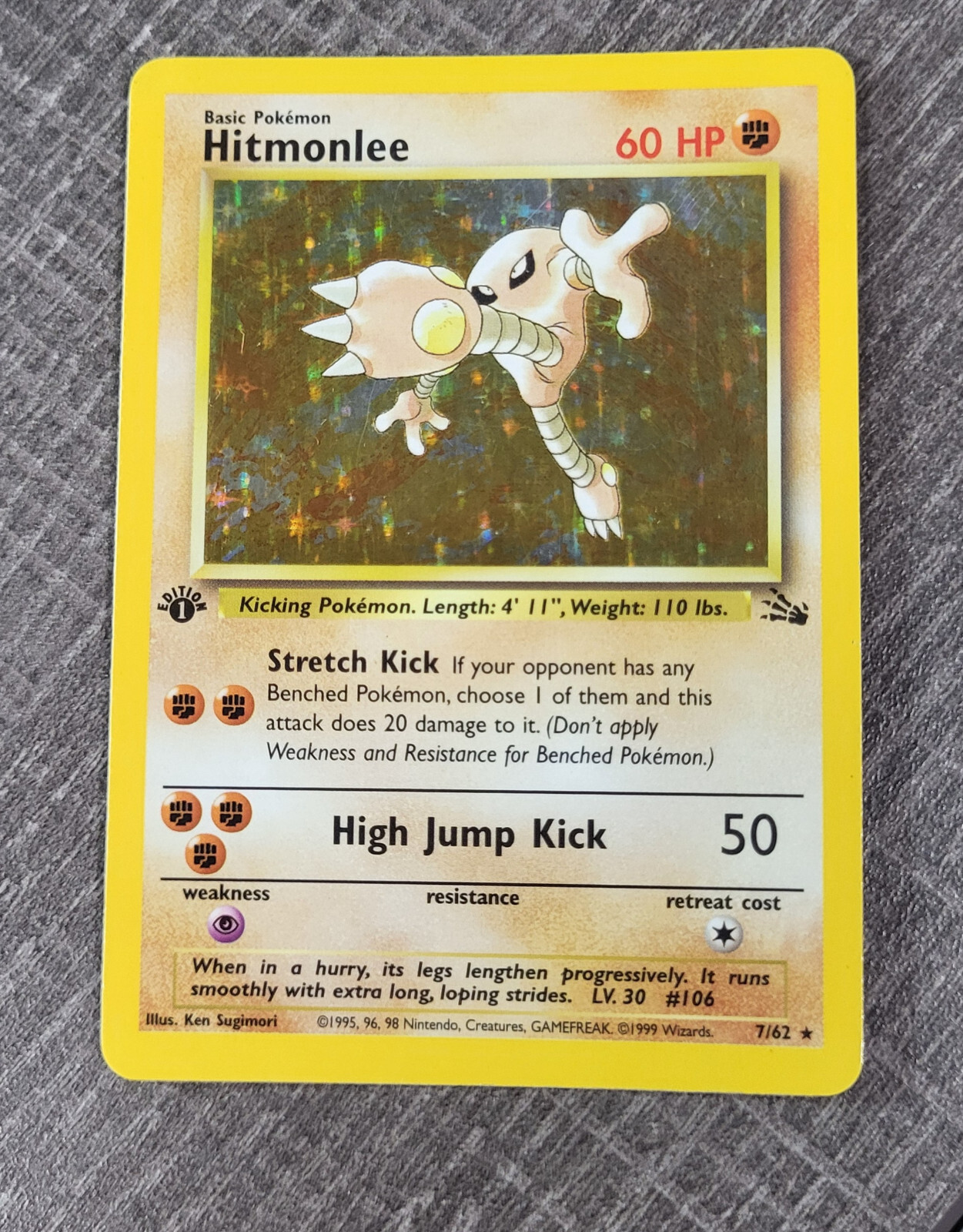 Hitmonlee 1st Edition Fossil Holo Rare 7/62 Pokemon Card MP Condition