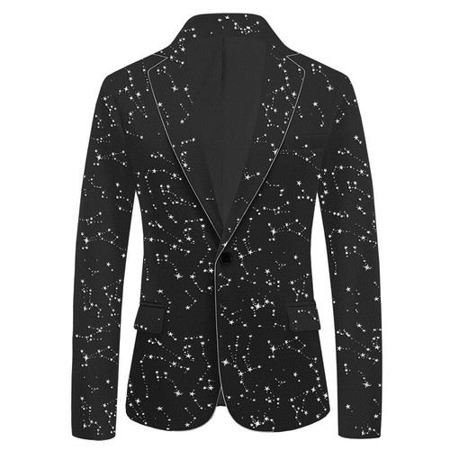 Men's Star Pattern Velvet Suit Blazer Party Dinner Coat Tuxedo Jacket Tops - Picture 5 of 15