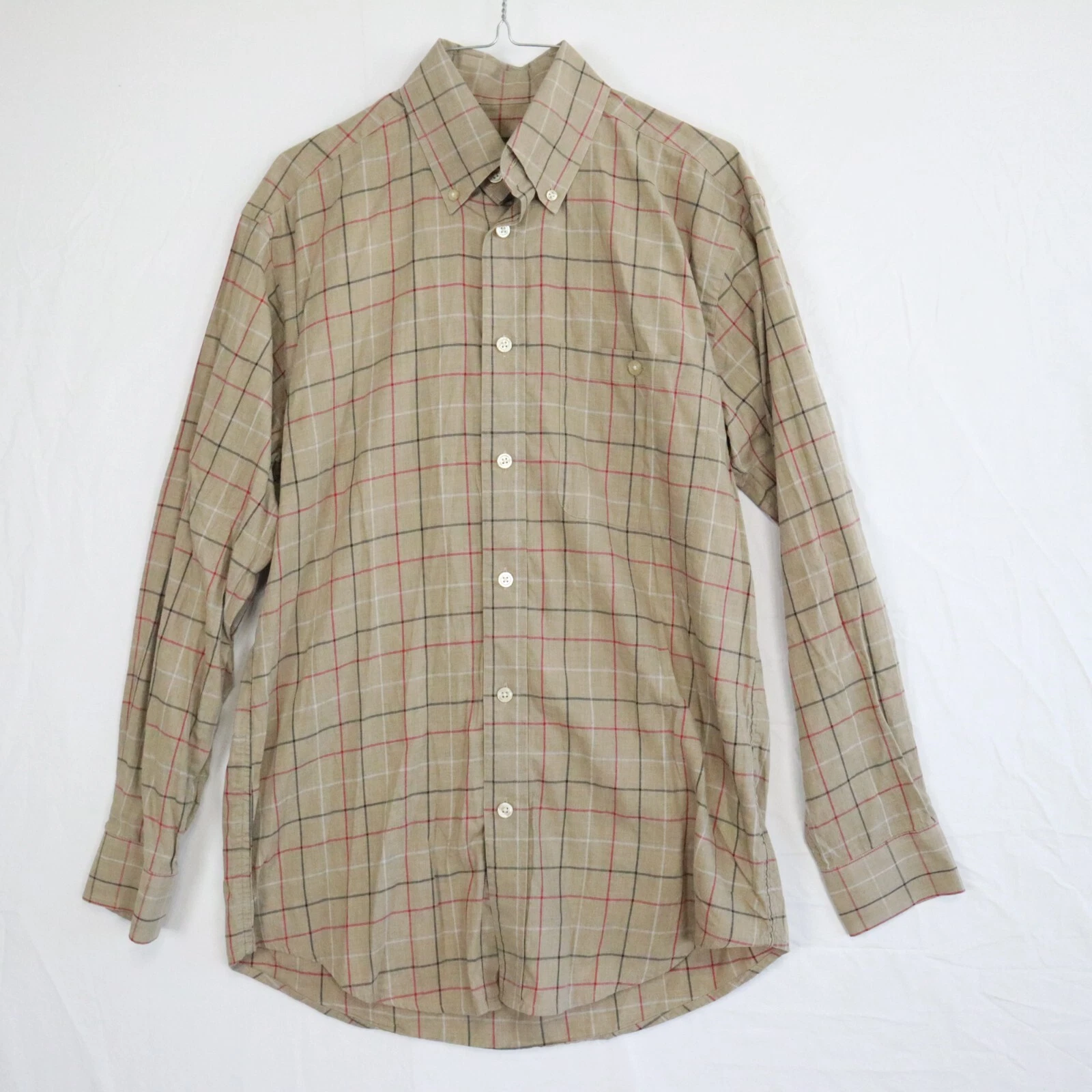 Orvis Shirt Mens Medium Outdoor Casual Pocket Button Down Tan Plaid Long Sleeve
