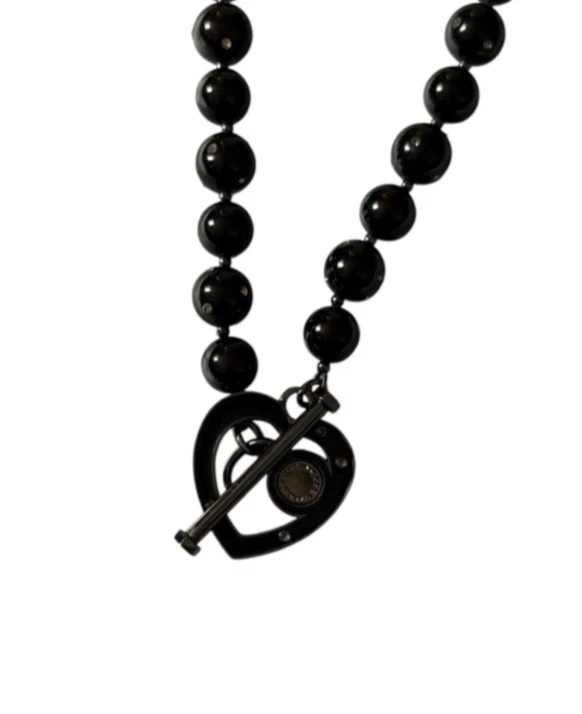 Marc by Marc Jacobs Black Rhinestone Heart Toggle Big Beaded Enamel Necklace - Image 3 of 4