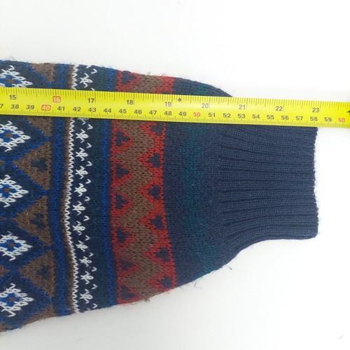 Knit Jumper Mens Size L / XL Blue Geometric Long Sleeve Oversized Y2K Acrylic - Picture 9 of 13